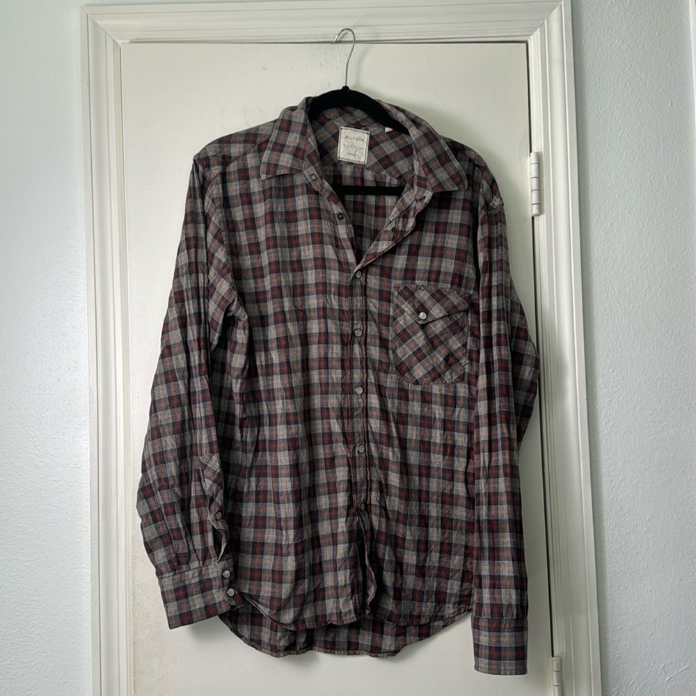 Billy Reid Plaid Button-Down Shirt in Gray and Burgundy